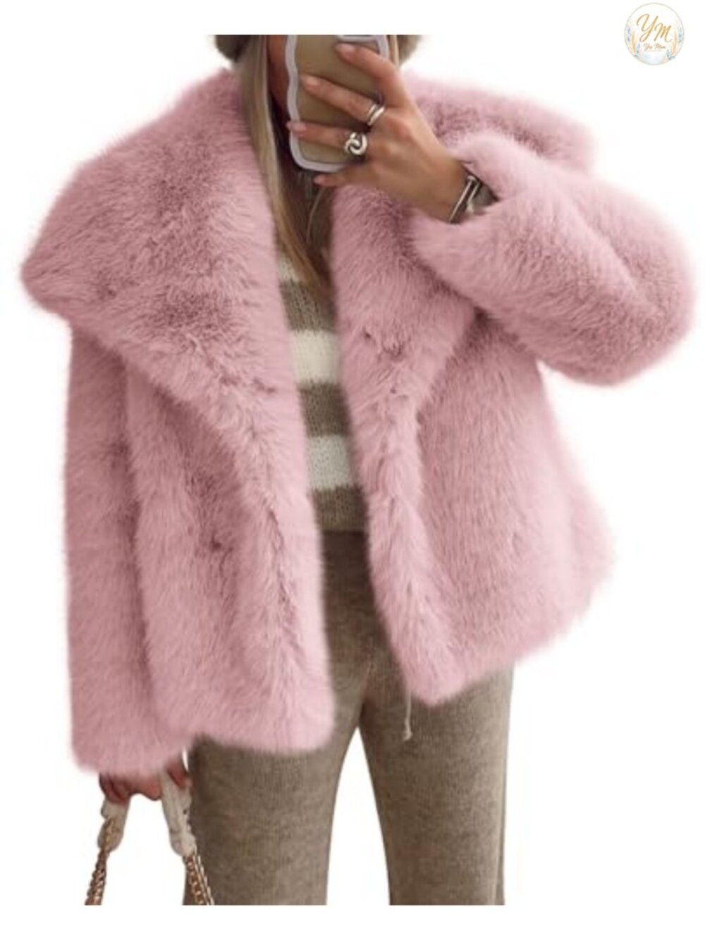 Women's Faux Fur Winter Coat Long Sleeve Lapel Button Down Warm Fuzzy Jacket